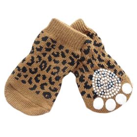 4 Pcs Cute Puppy Cat Socks Knitted Pet Socks Dog Paw Protection Poodle Teddy Socks, Brown Leopard Print 4 Pcs Cute Puppy Cat Socks Knitted Pet Socks Dog Paw Protection Poodle Teddy Socks, Brown Leopard Print